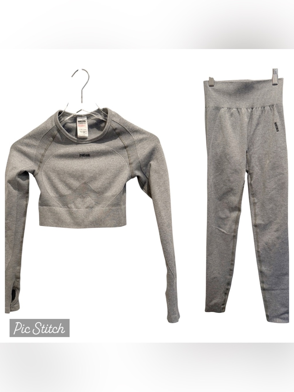 GYMSHARK Flex Long Sleeve Top and Leggings Matching Set‎ size Small Light Grey